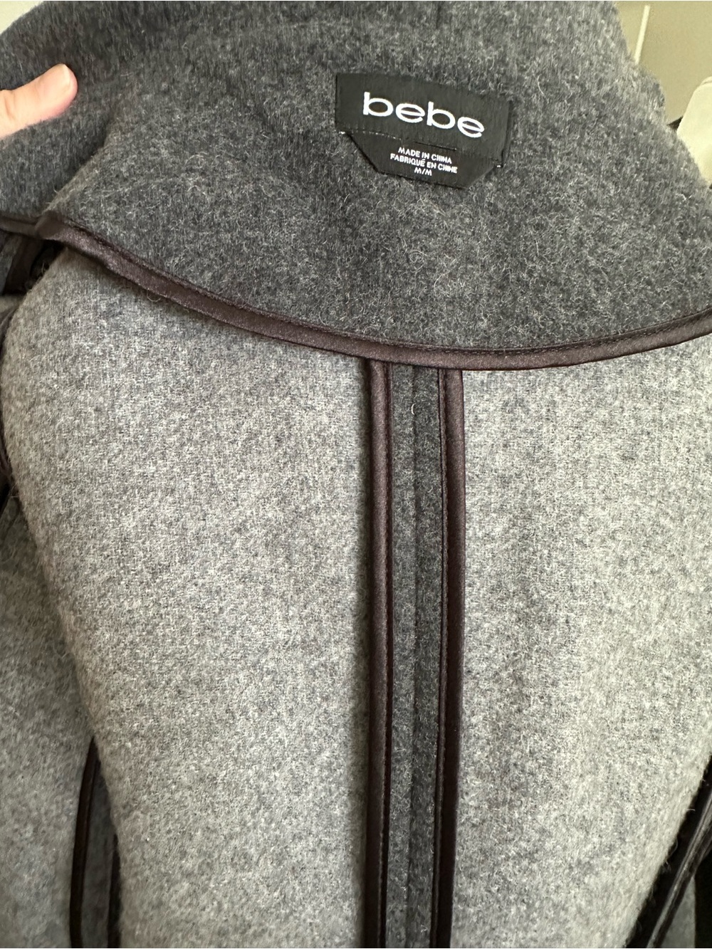 bebe Charcoal Gray Belted Shawl-Collar Trench Coat - Picture 8 of 9